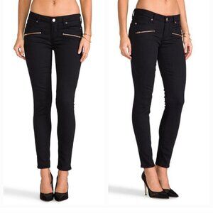 PAIGE Black Indio Zip Ultra Skinny Low-Rise Moto Zip Jeans